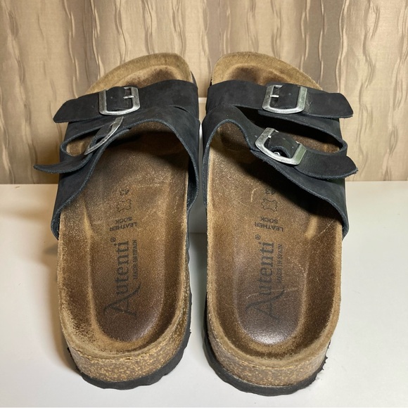 Autenti Made in Spain Men's 43 US 10 Leather Double Band Buckle Black Sandal - Picture 8 of 15